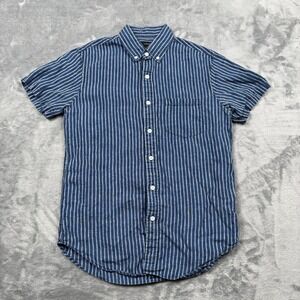 J Crew Baird McNutt Blue Striped Linen Shirt Mens Small Short Sleeve Button Up